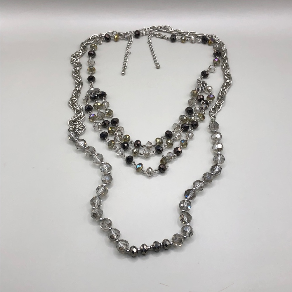 Faceted sparkling glass crystal and chain necklaces bundle 2 layered look.